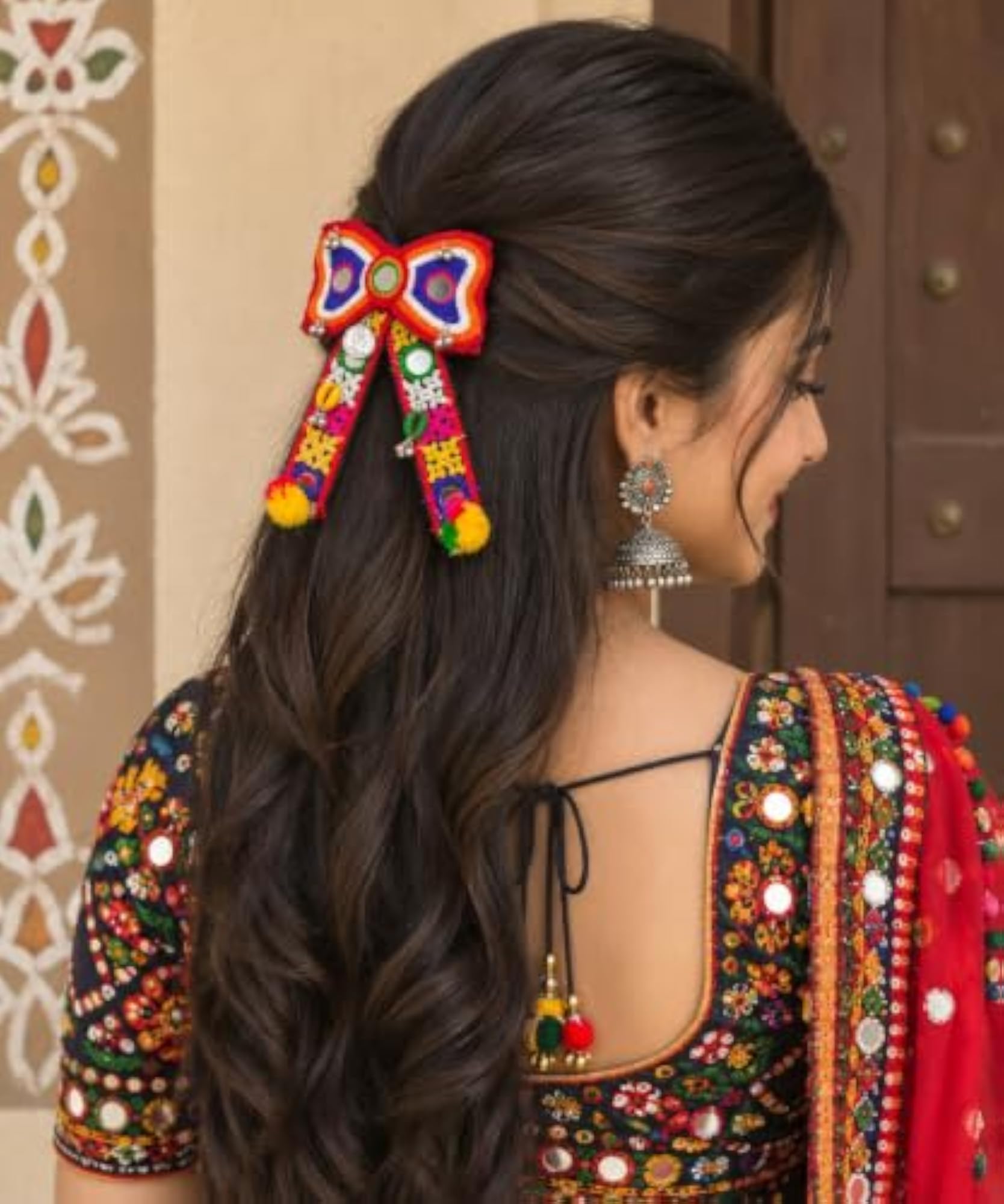 Traditional Multicolour Embroidered Hair Bow Clip